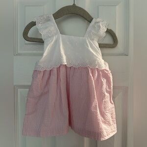 Janie & Jack Pink Seersucker & Eyelet Baby Girls Outfit